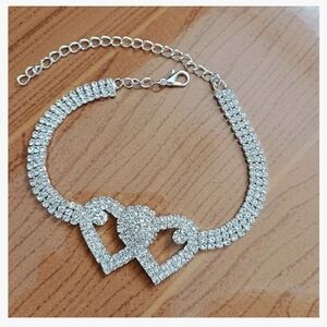 XL Anklet -Madame Rhinestone- double heart super sparkling. Size XL